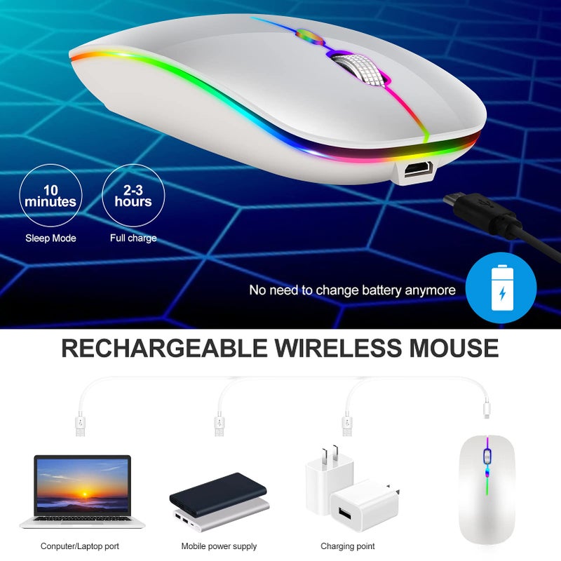 KLO LED Rechargeable Mouse(BT5.2+Type-C+USB2.4G) Bluetooth Mouse for MacBook/MacBook air/Pro/Laptop/Notebook/pc/iPad/Chromebook (A LED/Silver) - Image 5
